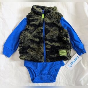 Carter's Blue Bodysuit with Green Camo Vest